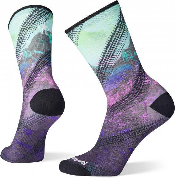 SmartWool Women's Cycle Zero Cushion Mountain Print Crew Fietssokken, meerkleurig