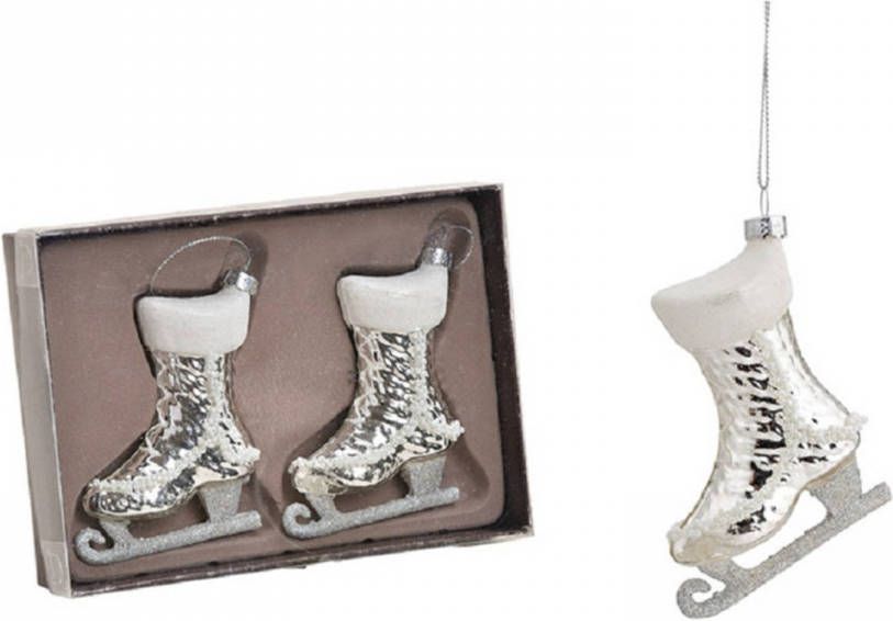 Wurm 2x Stuks Schaatsen Kersthangers Zilver 9 Cm Van Glas Kerstboomversiering Kersthangers