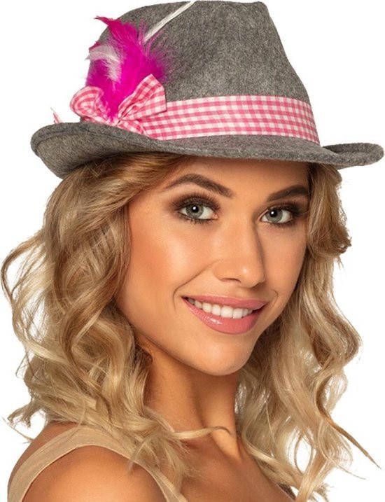 Boland Hoed Wiesn Dames 28 Cm Polyester Grijs/wit/roze
