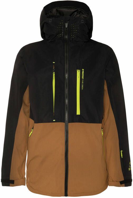 Protest ski jack Liquim bruin/zwart/neon geel